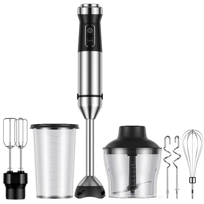 6-in-1 Immersion Blender, 1000W Hand Blender with 20 Speeds, Scratch-Resistant Stick Mixer with Whisk, Chopper, Beaker, Egg Beaters & Dough Hooks – Heavy Duty Hand Mixer, Black