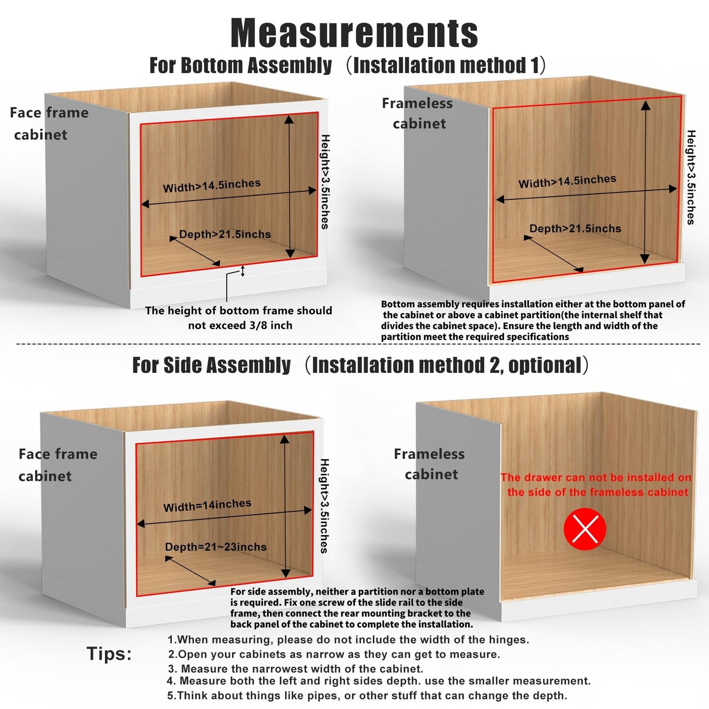 Mulush 13”W x 21”D x 3”H Soft Close Slide Out Wood Drawer Organizer for Kitchen, (Cabinet Opening Width>14.5 inches for Bottom Assembly, Width= 14 inches for Side Assembly)