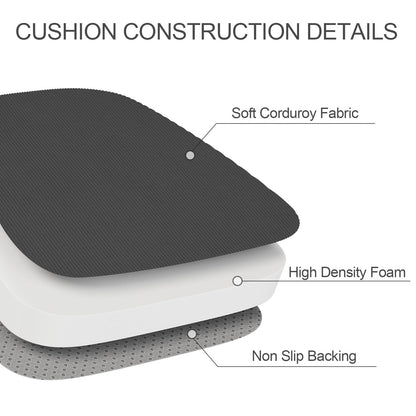 idee-home Chair Cushions for Dining Chairs Set 6, D-Shaped Kitchen Chair Cushions Pads Corduroy with Ties, Removable Seat Pads, 17 x 16 Inches, Dark Grey