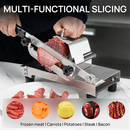 ARINOO Manual Frozen Meat Slicer,Stainless Steel Meat Cutter Beef Mutton Roll Bacon Sausage and Cheese Slicing Machine for Home Cooking,Food slicer BBQ,Salad,and Sandwich slicing easy to use