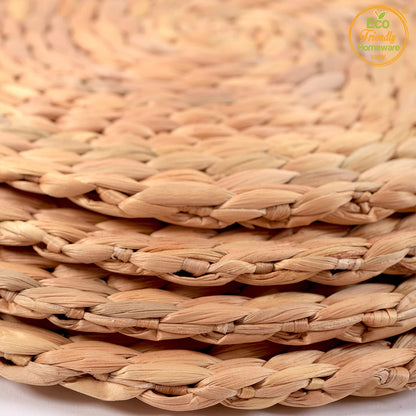 Natural Water Hyacinth Round Placemats, Boho Wicker Placemats, Chargers for Dinner Plates, Home Decor Dining Table, Kitchen Decor, Kitchen Table Centerpiece, Charger Plates (Platemat 34cm-Set8)