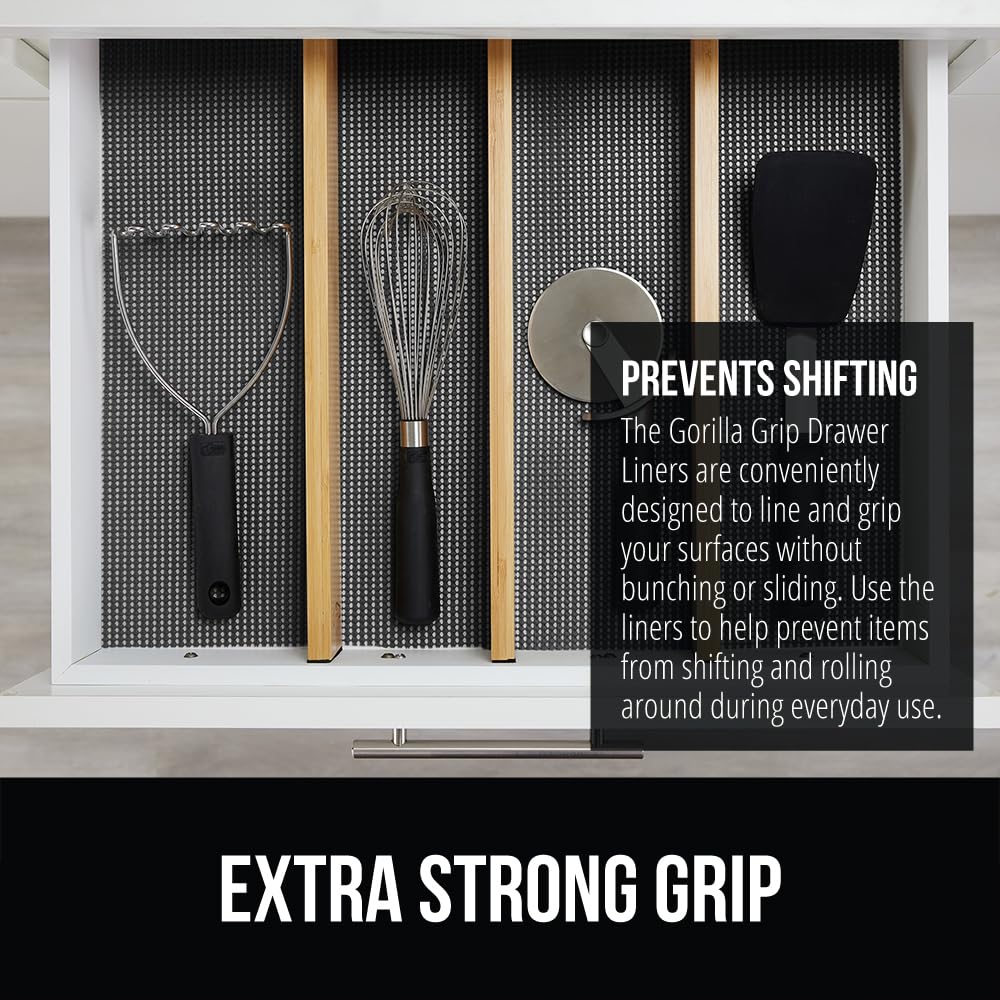 GORILLA GRIP powerGRIP Drawer Shelf and Cabinet Liner, Thick Strong Hold, Non-Adhesive Liners Protect Kitchen Cabinets and Cupboard, Bathroom Drawers, Easy Install, Breathable Mat, 20" x30', Charcoal