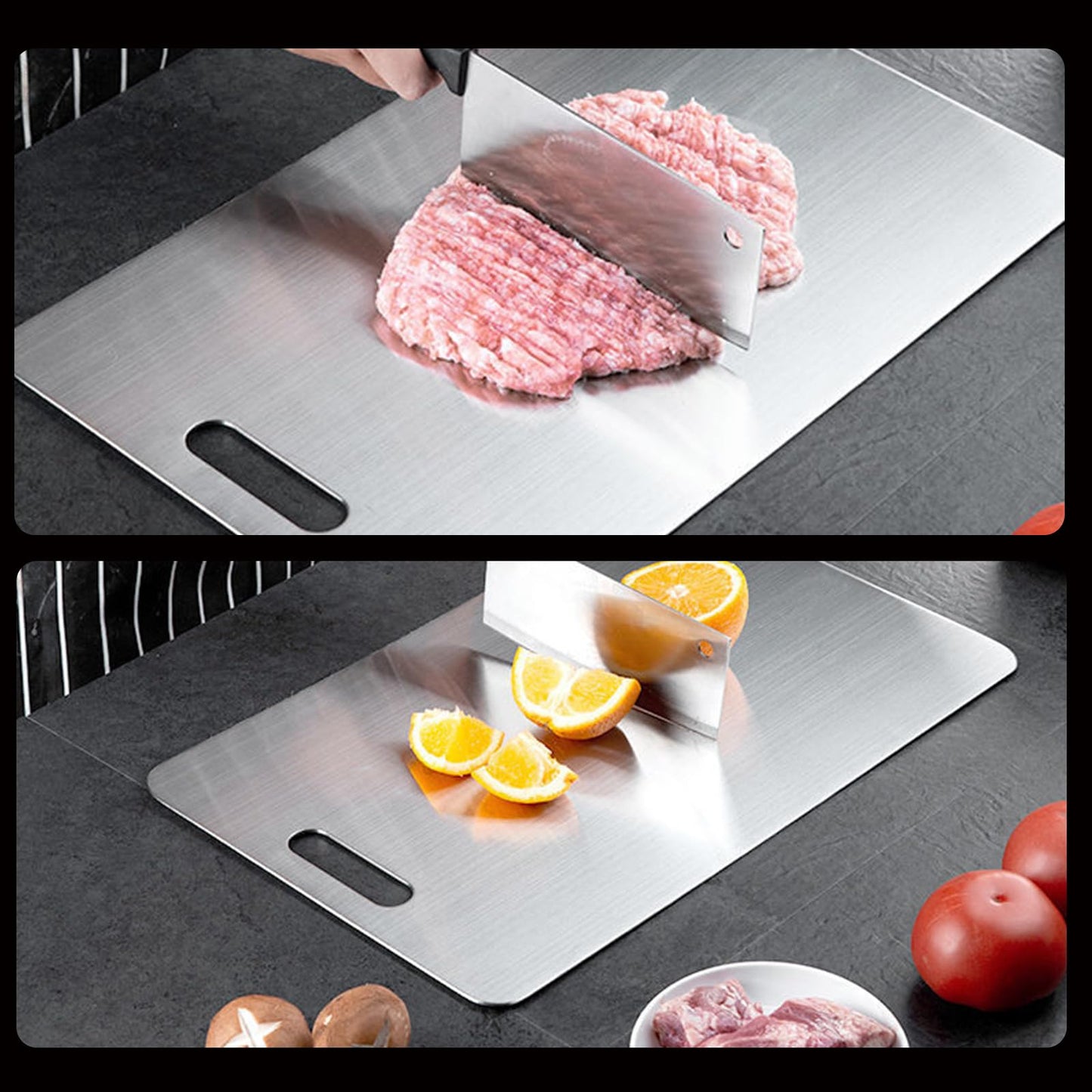 Stainless Steel Cutting Board for Kitchen, 316 Medical Grade Double Sided Non Toxic & Non Moldy, Dishwasher Safe Best Gift for Home Cooks/Outdoor Camping, Fit Meat/Vegetable/Fruit (3PC-S+L+XL)