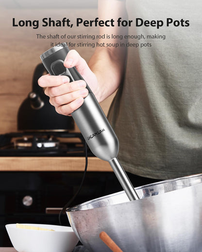 1000W Powerful Immersion Blender Handheld, 2025 New Update Hand Blender with 25-Speed and Heavy-Duty Copper Motor (Silver)
