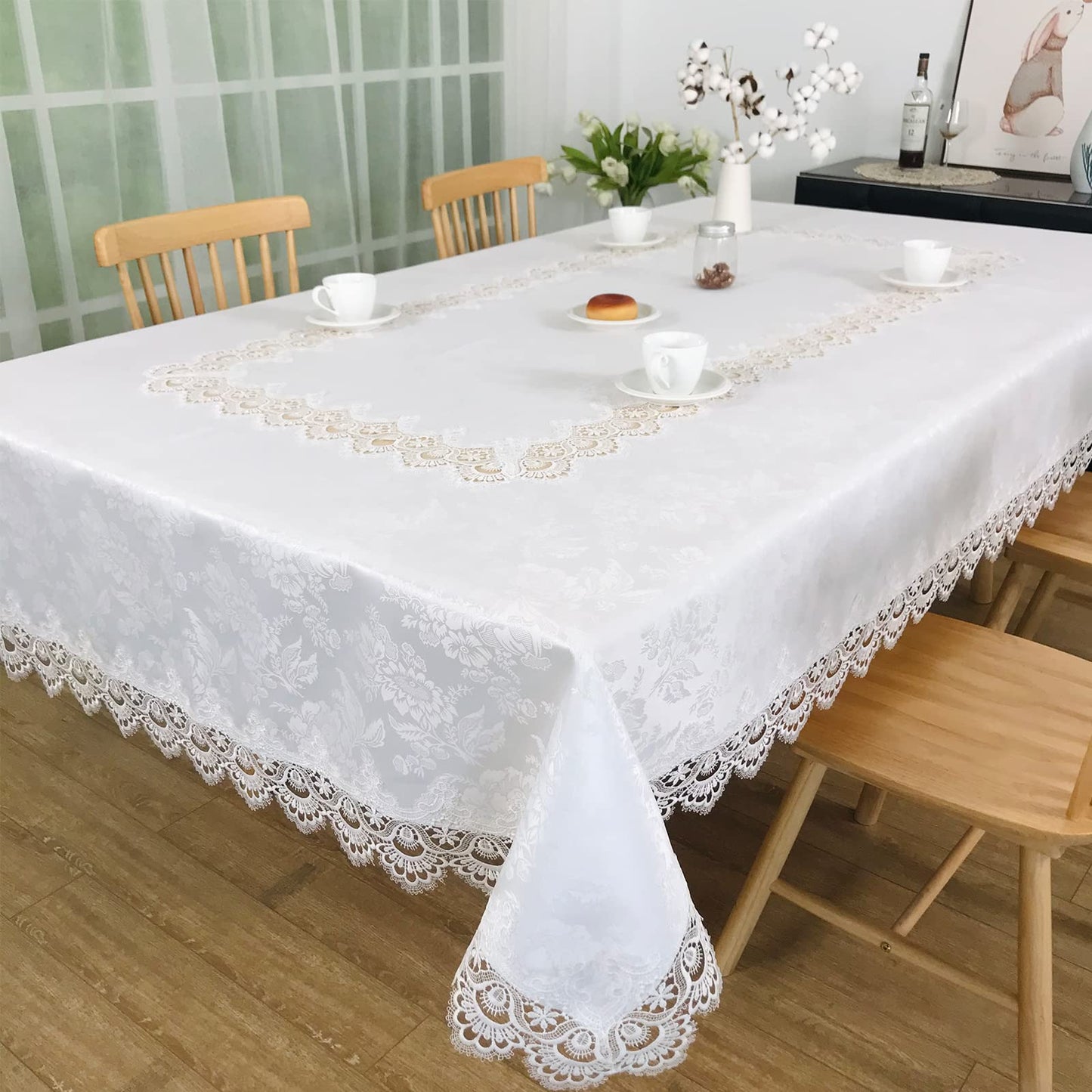 BrekSdat Tablecloths for Rectangle Tables Lace Elegant Decor for Dinning Home Holiday Party Kitchen Easter Christmas Wedding Farmhouse Outdoor Washable Table Linen (H17191-white-1, 72 * 126)