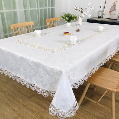 BrekSdat Tablecloths for Rectangle Tables Lace Elegant Decor for Dinning Home Holiday Party Kitchen Easter Christmas Wedding Farmhouse Outdoor Washable Table Linen (H17191-white-1, 72 * 126)