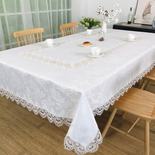 BrekSdat Tablecloths for Rectangle Tables Lace Elegant Decor for Dinning Home Holiday Party Kitchen Easter Christmas Wedding Farmhouse Outdoor Washable Table Linen (H17191-white-1, 72 * 126)