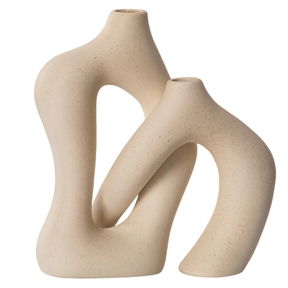 Ceramic Vase Set of 2, Farmhouse Decor Cream White Cute Vases for Home Kitchen Bedroom Office Living Room Centerpiece Table Shelf Desk Decorations, Housewarming Gifts for Women Men