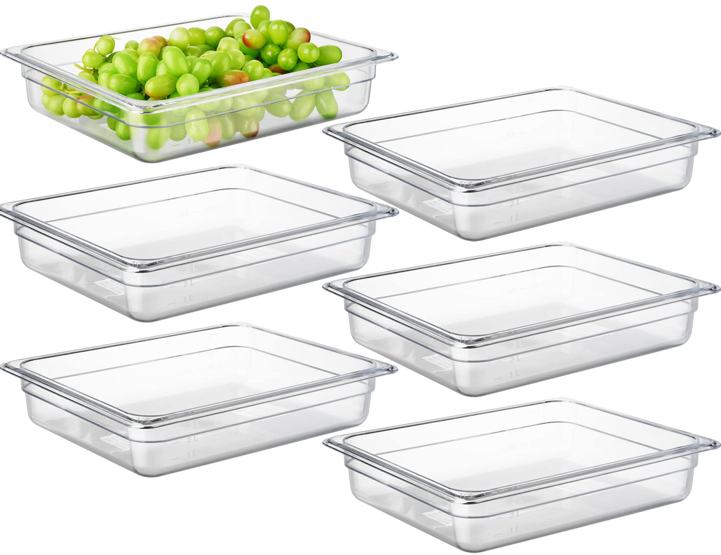 CURTA 6-Pack 1/2 Size 2.5" Deep NSF Polycarbonate Food Pans | Dishwasher & Freezer Safe Clear Container for Prep Tables, Buffet, Salad Bar, Commercial & Home Kitchen
