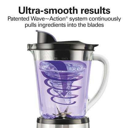 Hamilton Beach Wave Crusher Blender For Smoothies With 40 Oz Glass Jar and 14 Functions, Ice Sabre Blades & 700 Watts for Consistently Smooth Results, Black + Stainless Steel (54221)