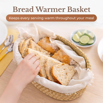Bread Warmer Basket with Stone - Bread Baskets for Serving Tortilla, Sourdough Maker, House Warming Gifts New Home, Terracotta, Bakers Gift for Kitchen, Women, Men, Birthday, Hostess Farmhouse