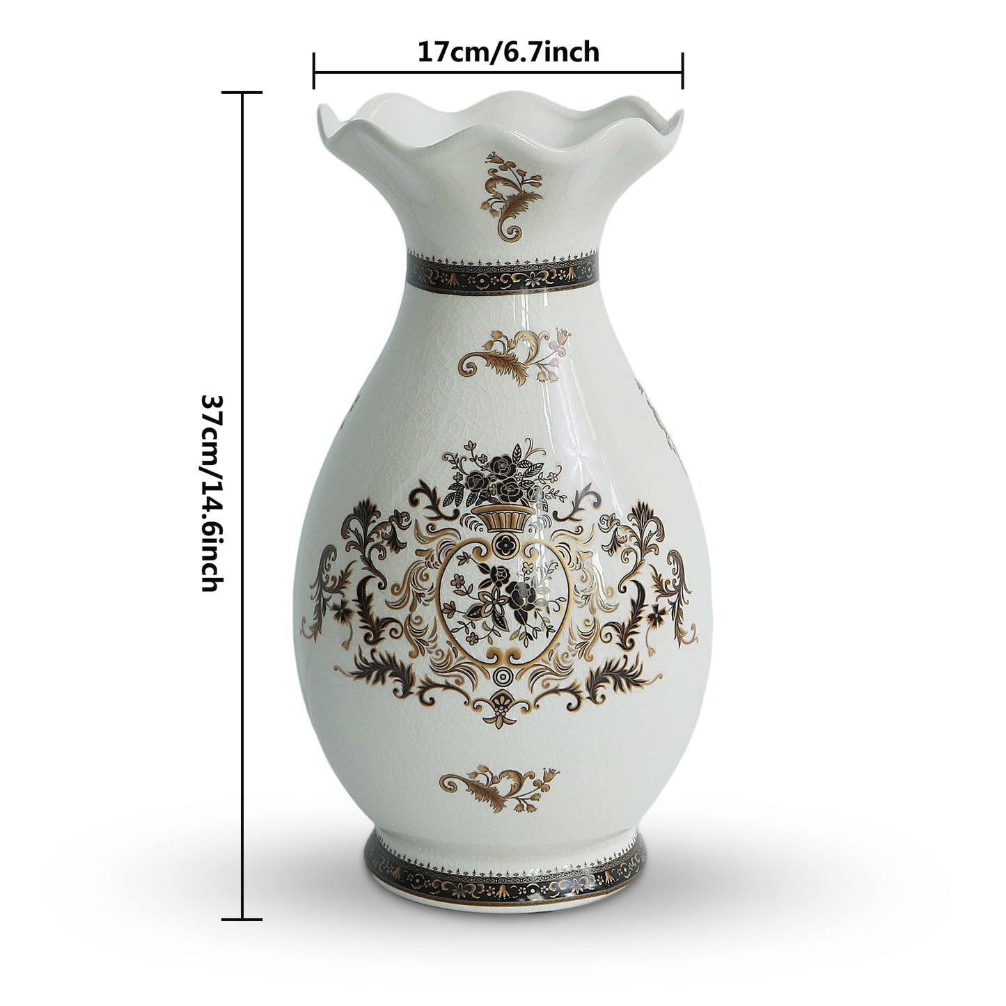 Modern Large Table Ceramic White Flower Vase -14.6 inch Tall -Home Decor Living Room Kitchen Bedroom Decorations for House Book Shelf Office Coffee Desk Dining Fireplace. (White)