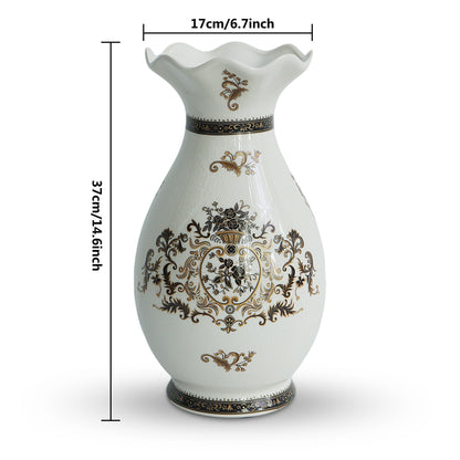 Modern Large Table Ceramic White Flower Vase -14.6 inch Tall -Home Decor Living Room Kitchen Bedroom Decorations for House Book Shelf Office Coffee Desk Dining Fireplace. (White)