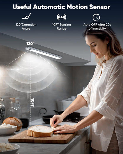 Under Cabinet Lighting, 2200mAh 10 Inch Battery Operated Rechargeable Motion Sensor Night Lights Indoor, LED Magnetic Wireless Closet Light, 6500K Dimmable Counter Lights for Kitchen, Home, 5 Packs