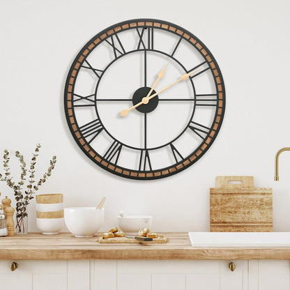 Micasso Large Farmhouse Wall Clock: 20 inch Modern Metal Black with Solid Wood Frame - Rustic Roman Numeral Decorative Wall Clock for Living Room/Entryway/Kitchen - Home Decor for Fashion-Conscious