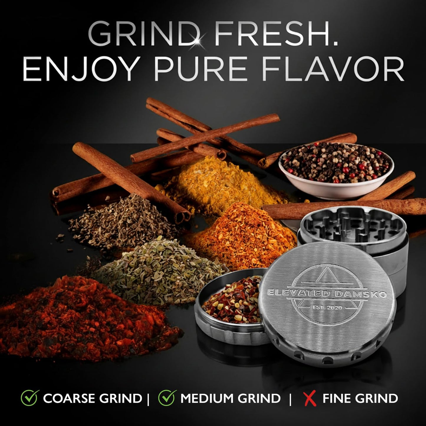 Elevated Damsko 2.5-inch Premium Stainless Steel Culinary Herb & Spice Grinder Mill for Kitchen Use