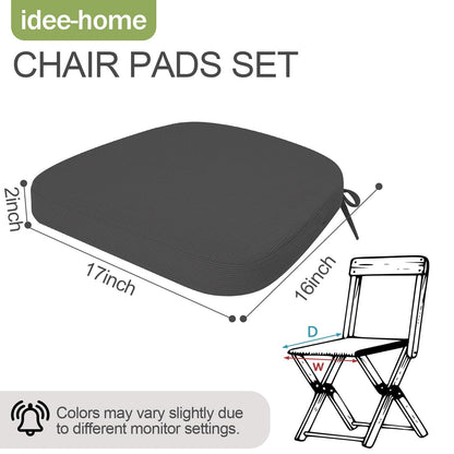 idee-home Chair Cushions for Dining Chairs Set 6, D-Shaped Kitchen Chair Cushions Pads Corduroy with Ties, Removable Seat Pads, 17 x 16 Inches, Dark Grey