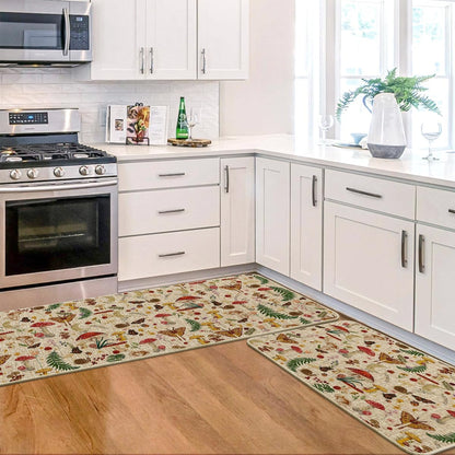 Artoid Mode Mushrooms Butterfly Spring Kitchen Mats Set of 2, Home Decor Low-Profile Kitchen Rugs for Floor - 24x35 and 24x59 Inch