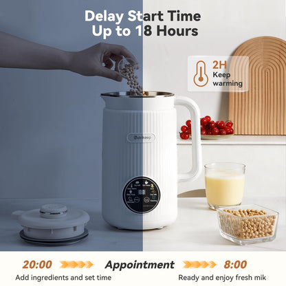 Upgraded 10-in-1 Nut Milk Maker Machine with Stainless Steel Lid, 40oz Soy Milk Maker for Almond, Oat, Coconut, Juice, Plant Based Milk Maker Blender with 18H Delay/Keep Warm/Self Cleaning