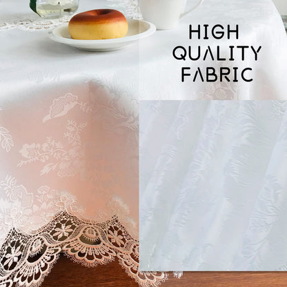 BrekSdat Tablecloths for Rectangle Tables Lace Elegant Decor for Dinning Home Holiday Party Kitchen Easter Christmas Wedding Farmhouse Outdoor Washable Table Linen (H17191-white-1, 72 * 126)