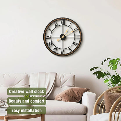 Micasso Large Farmhouse Wall Clock: 20 inch Modern Metal Black with Solid Wood Frame - Rustic Roman Numeral Decorative Wall Clock for Living Room/Entryway/Kitchen - Home Decor for Fashion-Conscious