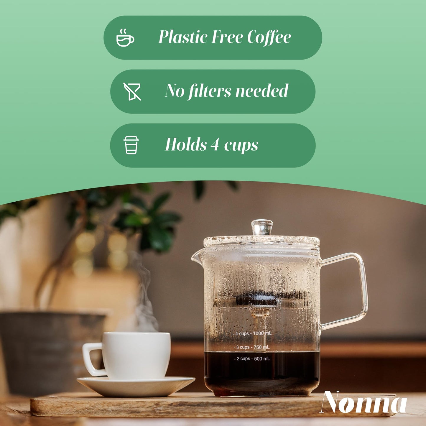 NONNA 2.0 Glass Coffee Percolator - Borosilicate Glass & Stainless Steel Retro Percolator | Eco Friendly Coffee Gift | BPA Free | Stovetop Glass Coffee Percolator (1 Unit)