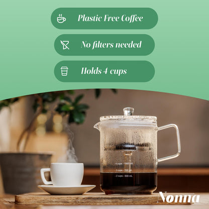 NONNA 2.0 Glass Coffee Percolator - Borosilicate Glass & Stainless Steel Retro Percolator | Eco Friendly Coffee Gift | BPA Free | Stovetop Glass Coffee Percolator (1 Unit)