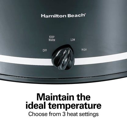 Hamilton Beach Slow Cooker with 3 Cooking Settings, Dishwasher-Safe Stoneware Crock & Glass, 8-Quart Built-In Lid Rest, Black