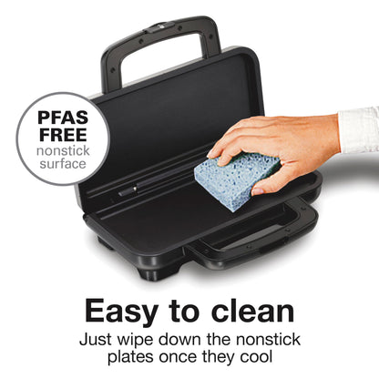 Proctor Silex Deluxe Hot Sandwich Maker With Easy-Clean Durable PFAS-Free Nonstick Ceramic Plates, Fits up to 2 Grilled Cheese, Ruebens, Tortas or Subs, Stainless Steel (25415MN)