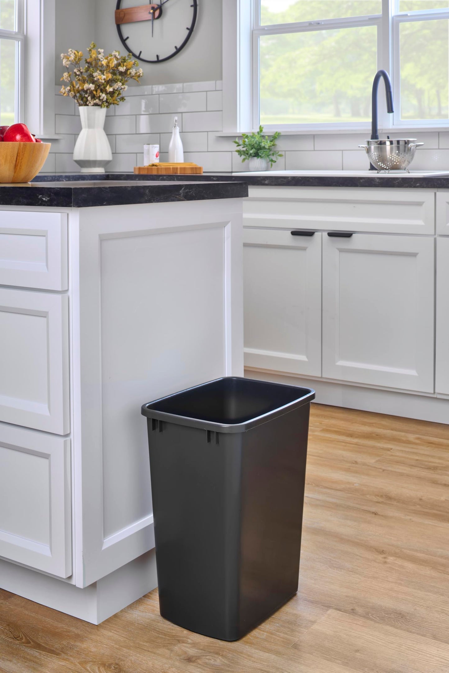 Rev-A-Shelf 2-Pack 35 Quart Polymer Replacement Trash Bin, Recycle Waste Garbage Container for Kitchen Cabinet Pullouts, Black, RV-35-18-2 - Large Plastic Bins for Home and Office