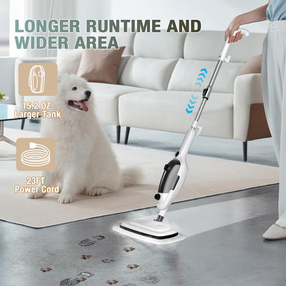 11-in-1 Steam Mop, Powerful Handheld Steam Cleaner for Home with 23FT Cord &15.2 OZ Water Tank, 3 Steam Modes MultiPurpose Steam Mop for Hardwood Floors, Clothes, Tile, Windows, Carpet