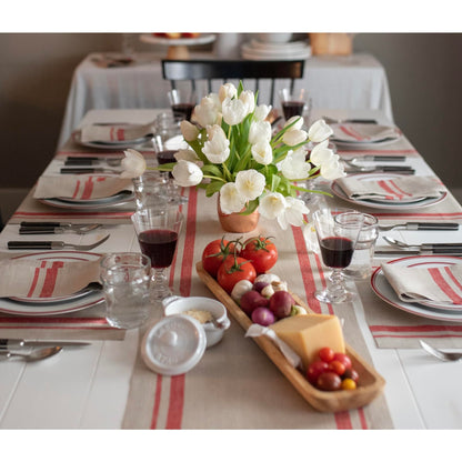Solino Home Linen Table Runner 72 Inches Long - 100% Pure Linen Red and Natural French Stripe Table Runner 14 x 72 Inch for Dining, Dresser, Mothers Day
