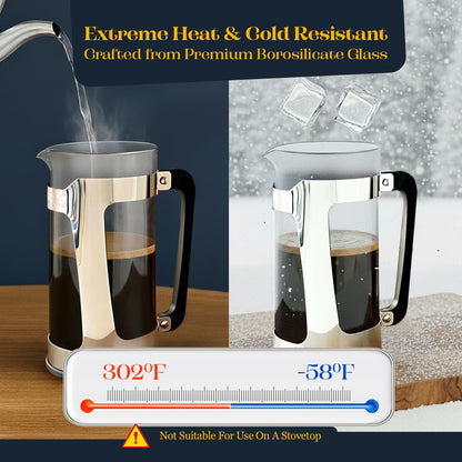 ESPRO P5 French Press Coffee Maker – Patented Double Micro-Filter for Grit Free Brew, Heat-Resistant Thicker Borosilicate Glass Coffee Press – 32 oz
