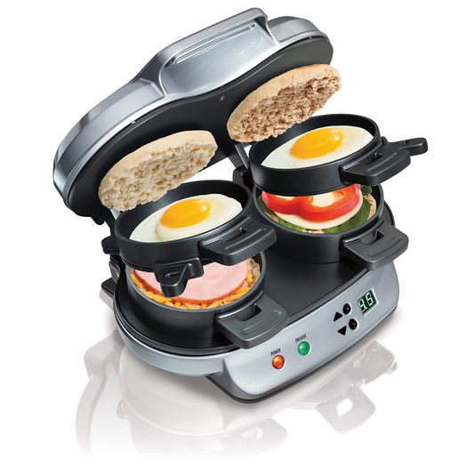 Hamilton Beach Dual Breakfast Sandwich Maker with Audible Digital Timer, Silver , 25490C