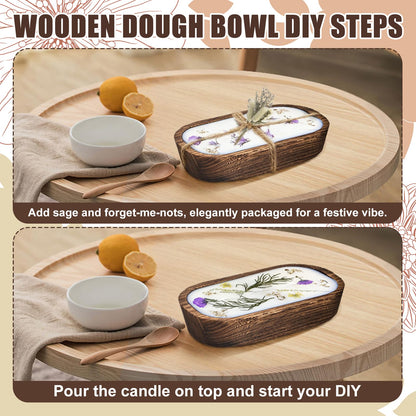 badashun Wooden Dough Bowls for Candle Making, 8 Pack Rustic Paulownia Wood Bowls with Jute Twine & Dried Flowers, Farmhouse Kitchen Home Decor (8)