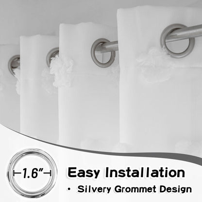 MYSKY HOME White Curtains for Bedroom 63 Inch Long Double Layer Curtains for Kids Room Kithen White Pom Pom Sheer Nursery Curtains Grommet Room Darkening Window Curtains 2 Panels Set, 52 x 63 Inch