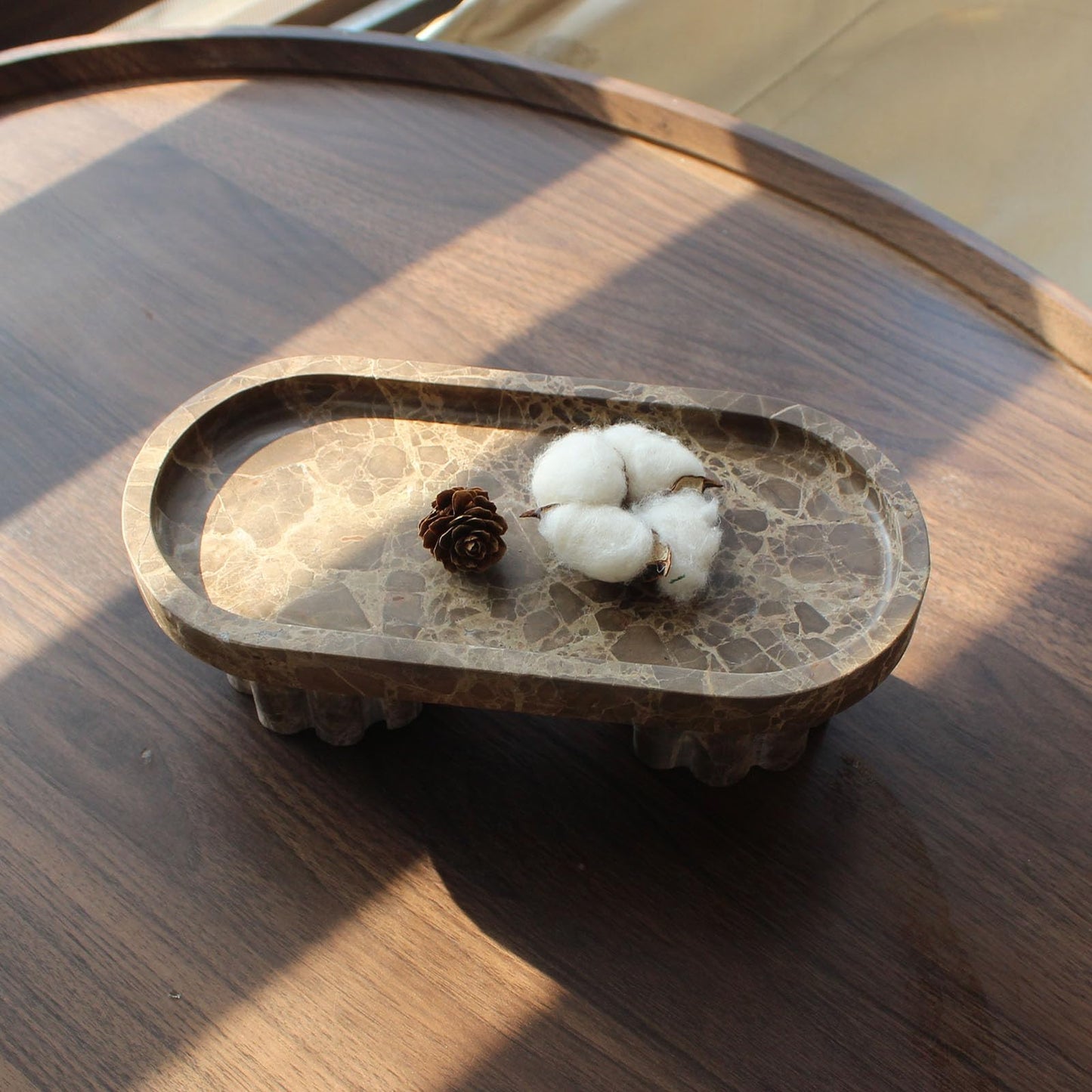 Natural Travertine Marble Oval Tray with 2 Legs, 10" Vanity Decorative Tray for Countertop Organizer, Catchall Tray for Perfume, Candles, Jewelry Dish