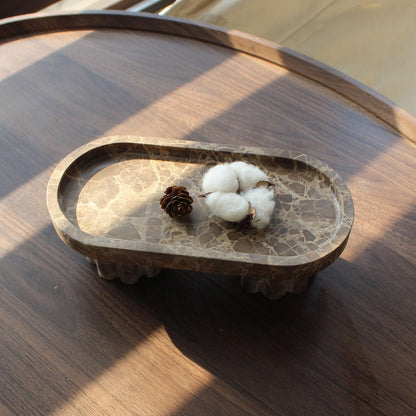 Natural Travertine Marble Oval Tray with 2 Legs, 10" Vanity Decorative Tray for Countertop Organizer, Catchall Tray for Perfume, Candles, Jewelry Dish