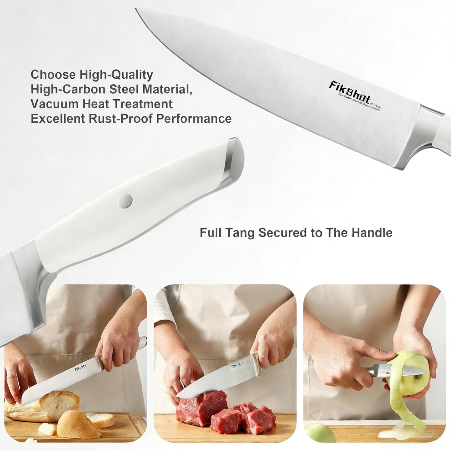 Fikshot 14-Piece Knife Set – German High Carbon Stainless Steel, Professional Chef Knives with Block & Sharpener, Elegant White, Dishwasher-Safe, Modern Kitchens, Rental Homes, Gift for Chefs