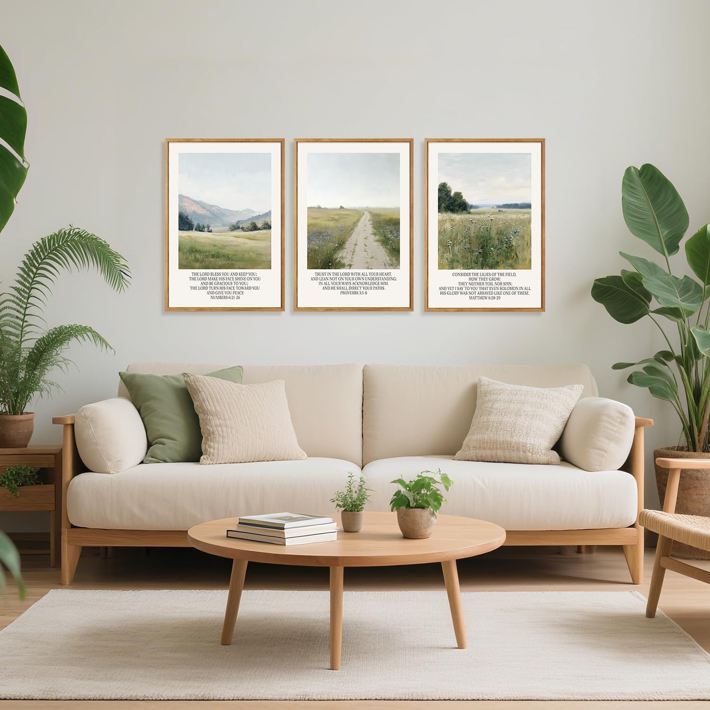CHDITB Christian Framed Canvas Wall Art Set Of 3, Rustic Landscape Scripture Wall Decor, Religious Nature Bible Verse Wall Painting Botanical Field Art Prints For Home Office Church Decor 12”X16”
