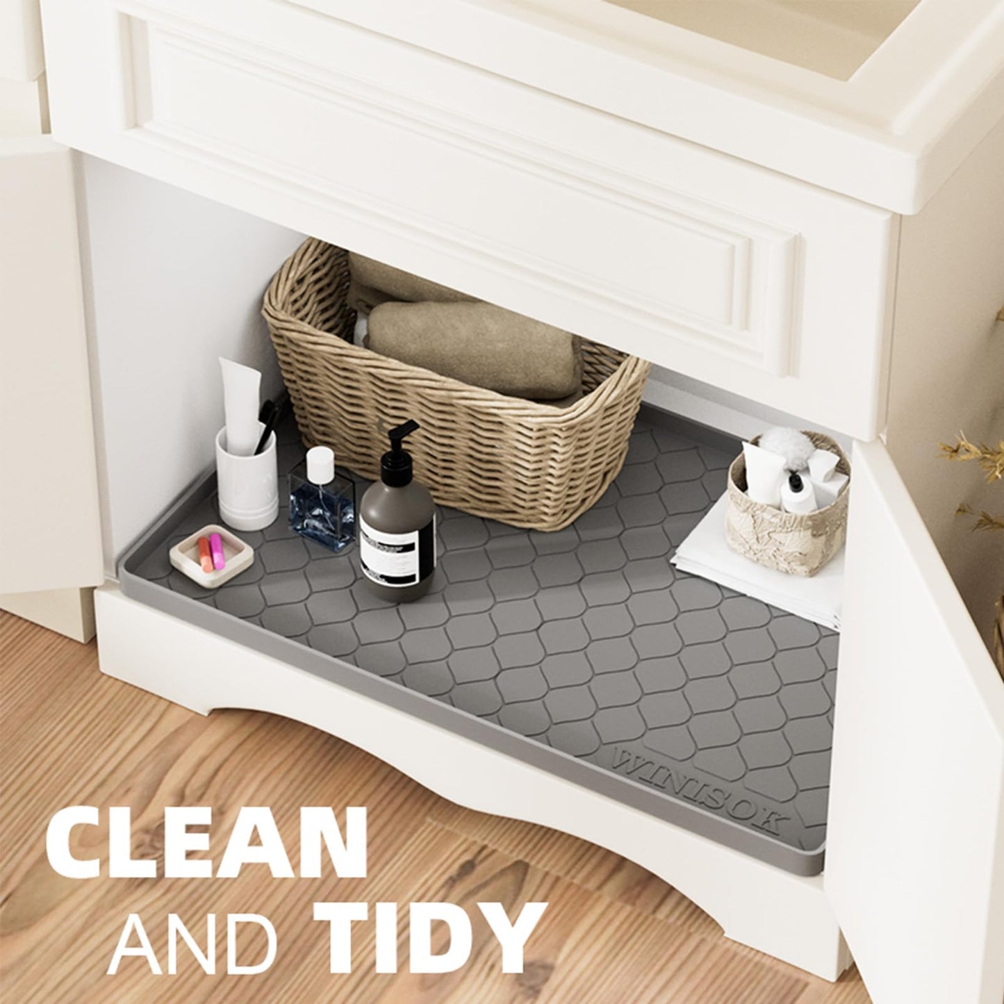 Winisok Silicone Under Sink Mat 37" x 22", kitchen Essentials and Gadgets, Shelf liner and Cabinet Protector, Home Organizers and Storage, Waterproof Bathroom Tray