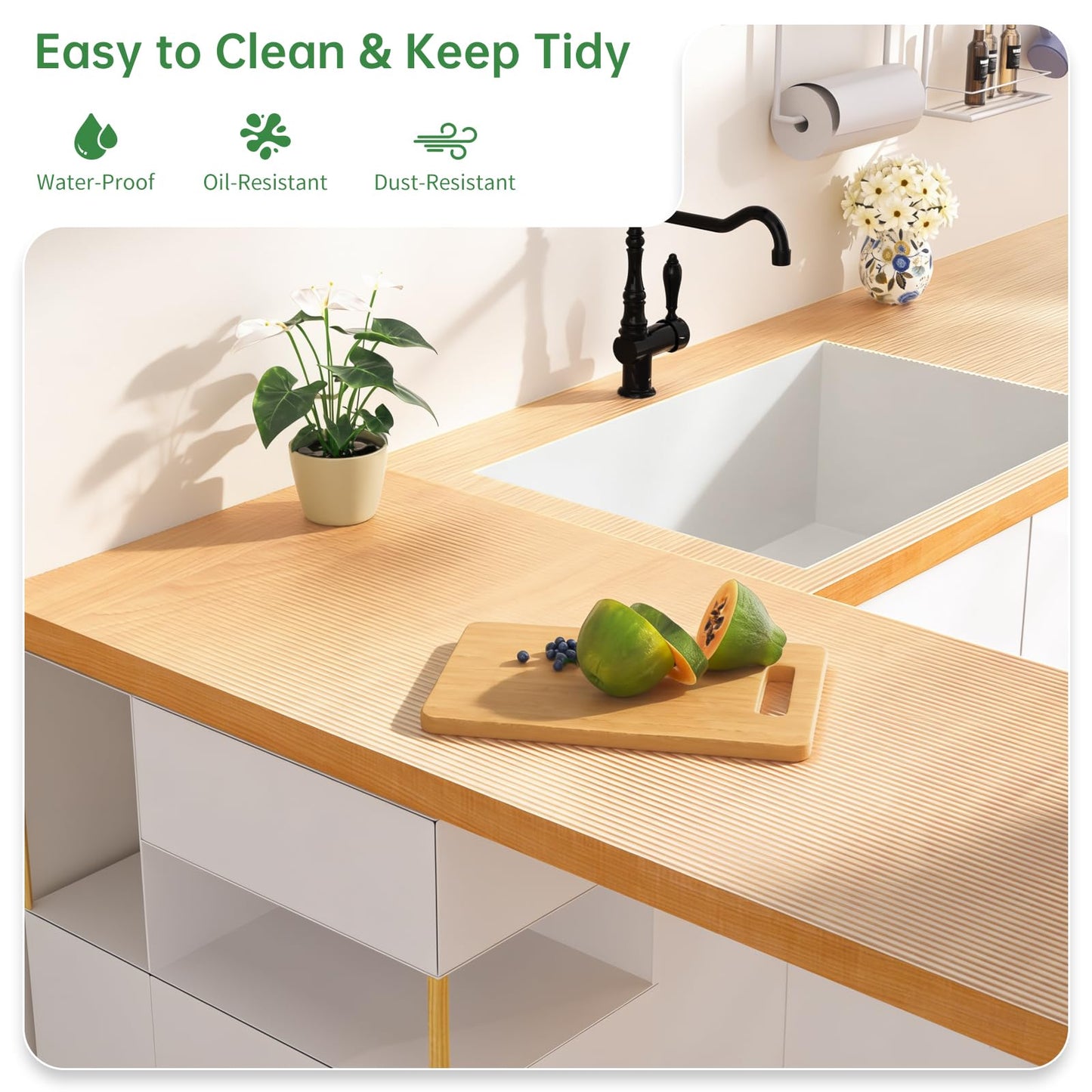 Shelf and Drawer Liner for Kitchen Cabinet, Non-Adhesive 18in x 360in Waterproof Durable Thickened EVA Material Easy-to-Cut Contact Paper Non Slip Mat for Refrigerator, Cupboard, Dresser