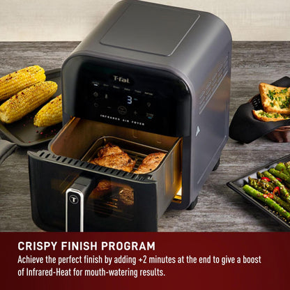 T-fal Infrared Air Fryer, 2x Faster Than Traditional Heating*, Large Air Fryer Toaster Oven Combo, 6 Qt Digital Touch Screen, 7-in-1 Cooking Functions, No-Shake Technology, 1550W, Black,