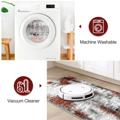 Tritard Upgrade Non Slip Kitchen Rugs Sets of 3 Washable Kitchen Mats for Floor Abstract Kitchen Runner Rug Soft Floor Mat Set Kitchen Carpet Rugs for Hallway, Laundry, Entryway, Office, Rust Red