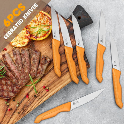 imarku® Knife Set, Sharp Block Knife Set with Built-in Sharpener, Japanese Stainless Steel with Non-Slip Ergonomic Handle, Dishwasher Safe, Kitchen Gift for Man Woman, Best For Home gift, Burnt Orange