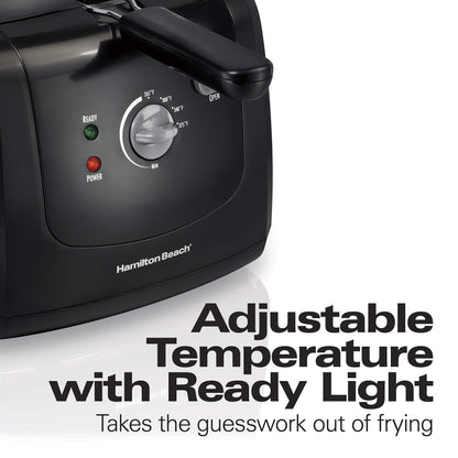 Hamilton Beach Cool Touch Electric Deep Fryer with Basket and Lid, 2 Liters / 8 Cups Oil Capacity, Adjustable Temperature, 1500 Watts for Fast Heat-up, viewing Window Easy to Clean, Black (35021)