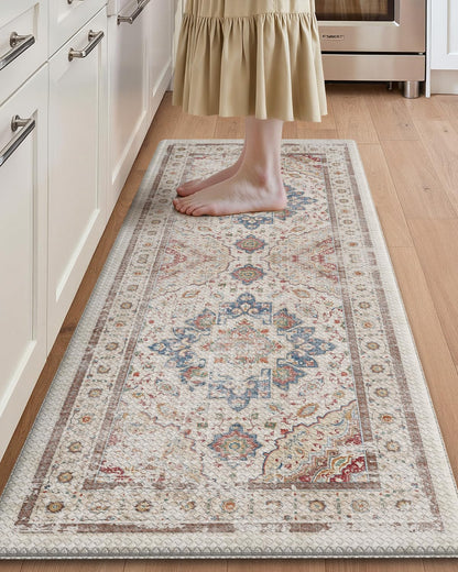 Color&Geometry Kitchen Floor Mats Anti Fatigue, Cushioned Boho Rugs,Waterproof Non Slip Kitchen Runner for Sink, Standing Mats for Office,24"x59",Oatmeal