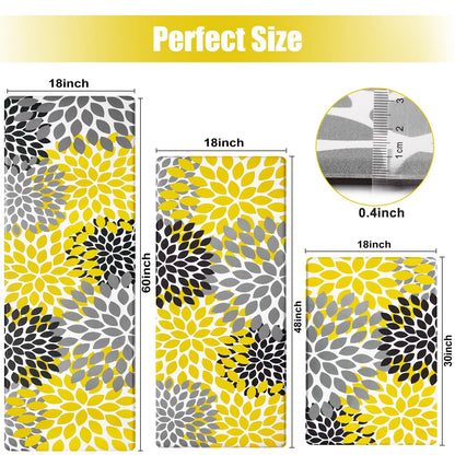 Likiyol Kitchen Mats for Floor [3 PCS] Anti-Fatigue Comfort Kitchen Rugs, Boho Flower Cushioned Waterproof Decor Mat Thick, Standing Floor Mats for Home/Office, 18''x30''+18''x48''+18''x60''(Yellow)