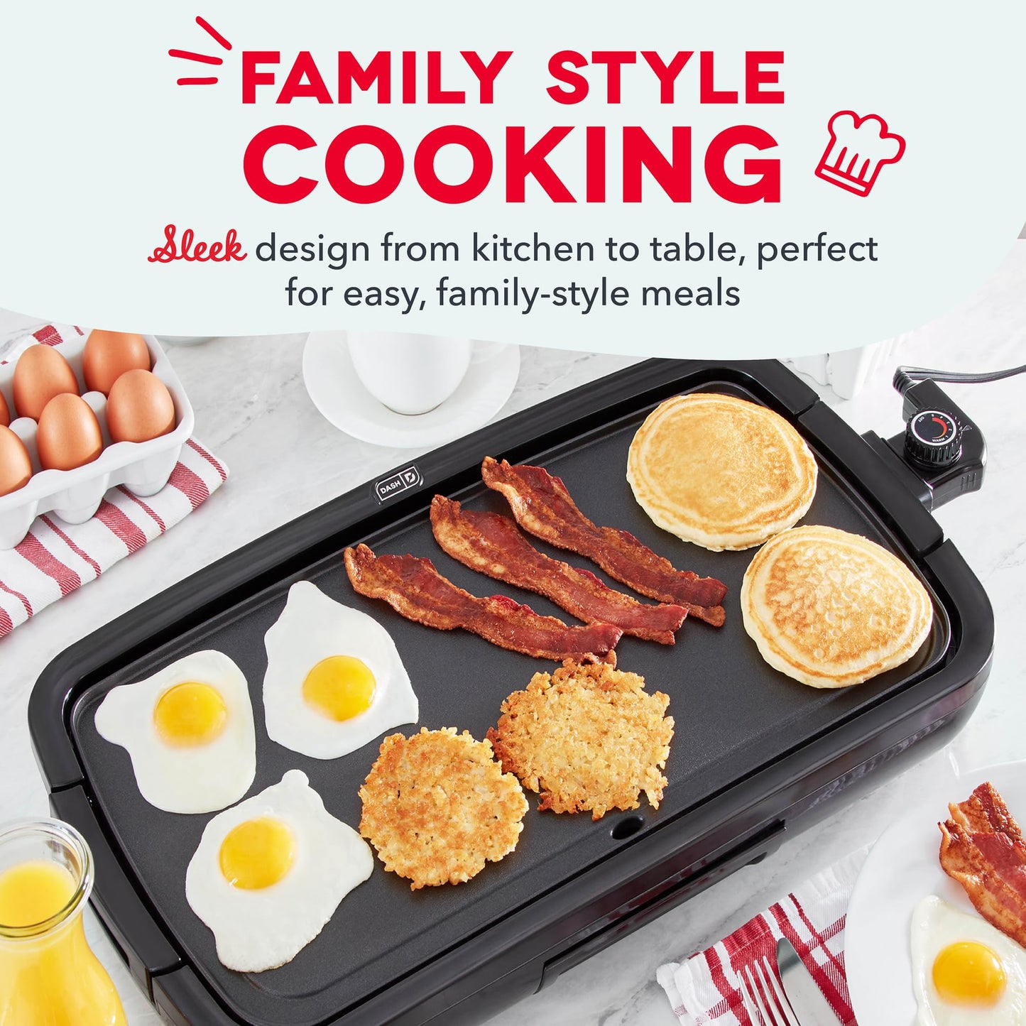 Dash Everyday Electric Griddle - Indoor Griddle for Versatile Cooking - Features Quick-Heating, Anti-Slip Feet, and Removable, Nonstick Plate - Black