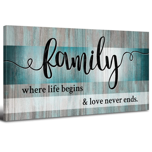 Family Wall Decor Teal Wall Art for Kitchen Dining Room Family Sign for Home Decor Wall Inspirational Quotes Canvas Prints Rustic Farmhouse Painting Artwork for Living Room Home Decorations 20x40"